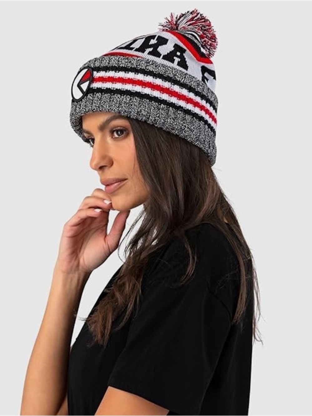 ethika Red Black White Pom Pom Knit Beanie